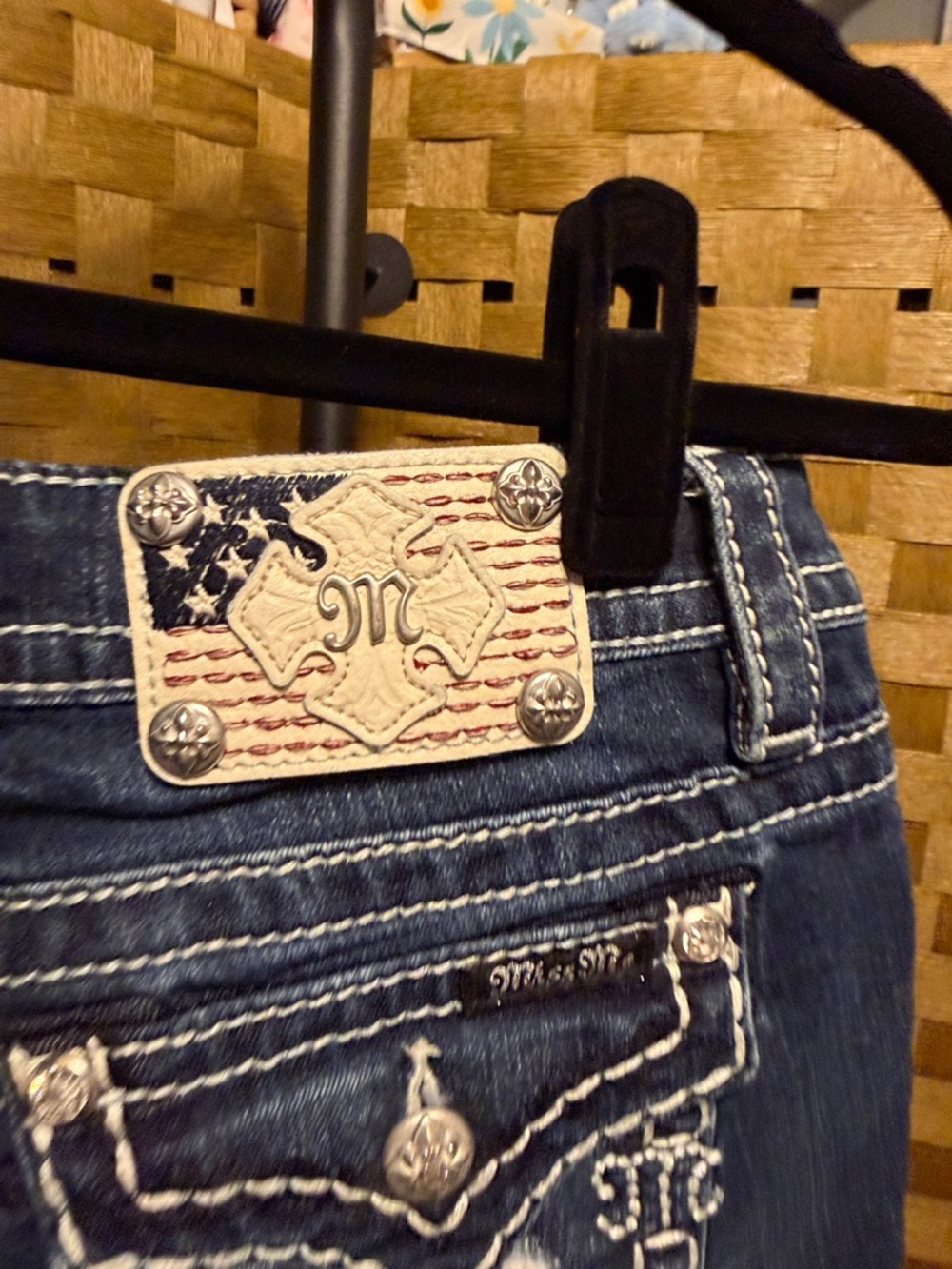 Miss Me Dark Blue Denim Star Patch Frayed Hem Shorts - Picture 2 of 4